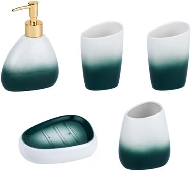 Набір аксесуарів для ванної кімнати 4 шт. сірий: дозатор мила, мильниця, 2 стаканчика для зубних щіток, золотий мармурний візерунок