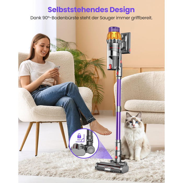 Акумуляторний пилосос SICBCGB 48000Pa/550W/70хв, 2.0L з HD-дисплеєм, антизаплутувальною щіткою, док-станцією, 11-шаровою фільтрацією для шерсті тварин та авто (фіолетовий)