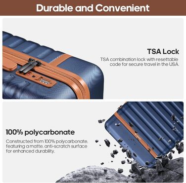 Набір валіз UKEIN 3 шт. з жорстким корпусом, міцний ручний багаж з 4 колесами, TSA-замок, рюкзак та косметичка (Marineblau)