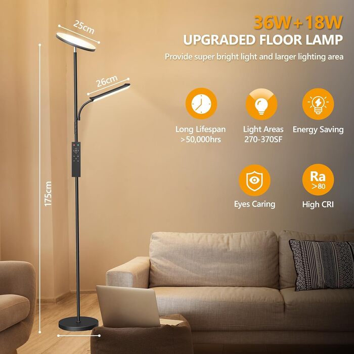 LED торшер LUCKEA з димуванням, 42W - сучасний настінний світильник з пультом та сенсорним керуванням для вітальні, спальні, офісу