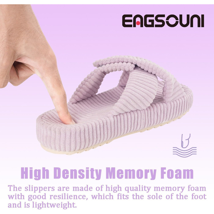 Жіночі домашні тапочки з меморі-піною, зручні, з перехресними ремінцями, антиковзні, для дому та сну, розмір 37/38 EU, світло-фіолетовий