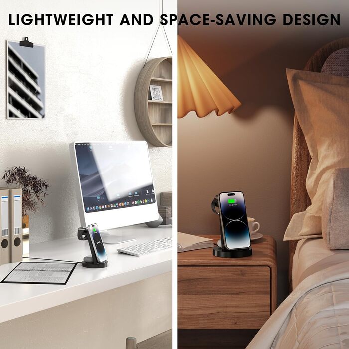 Зарядна станція 3 в 1 для iPhone з бездротовою зарядкою, 18W, сумісна з Apple iPhone 16, 15, 14, 13, 12, 11, X, Pro, Max, Apple Watch та AirPods, чорна