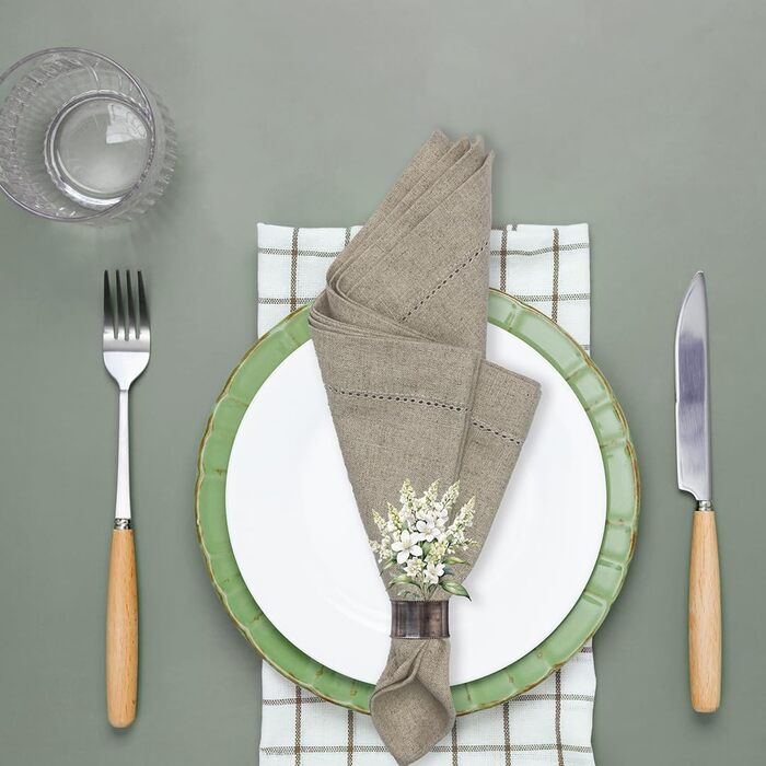 Sweet Needle Linen Napkins, Set of 12, Hemstitch Napkins, Natural Colors, 50x50cm, 100% European Washable Linen Napkins. Ideal for kitchen, Christmas, wedding, restaurant, and everyday use.