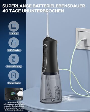 Електрична зубна нитка Munddusche JTF: 5 режимів, 9 насадок, водонепроникність IPX7, для подорожей