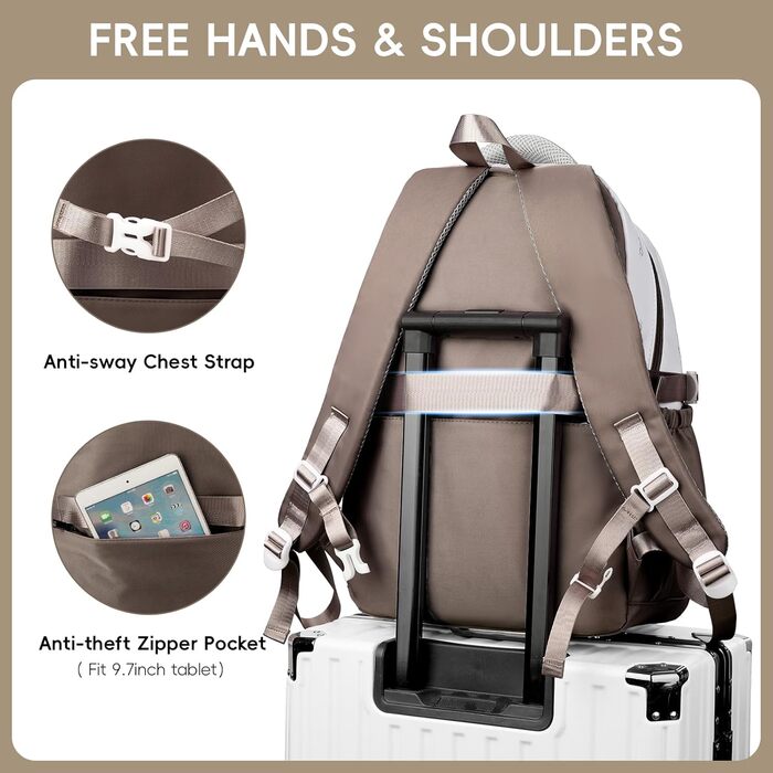 Шкільний рюкзак для підлітків, 36L, для дівчаток 3-9 класів, великий, стильний, для ноутбука 16 дюймів, підходить для валізи (колір: коричневий)