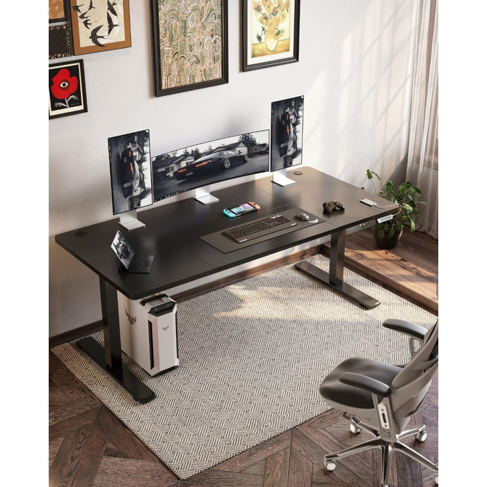 Devoko Adjustable Height Desk with USB Port - Electric Standing Desk, 160x70cm Black