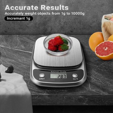 Кухонні ваги GRAM Digital K1905-10KG: цифрова вага для кухні, 10 кг, 1 г, нержавіюча сталь, LCD-дисплей