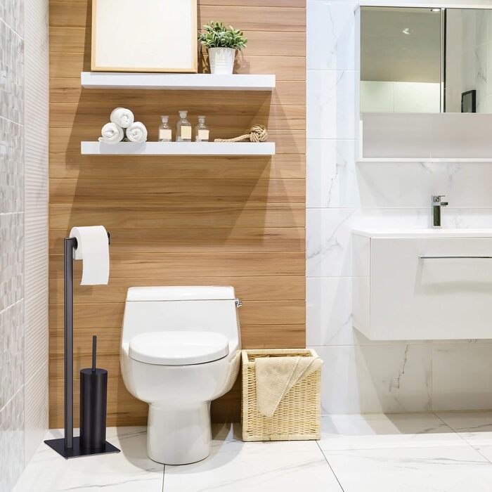 Relaxdays Toilet Accessories Set - Toilet Paper Holder, Toilet Brush & Holder, Standing, Black