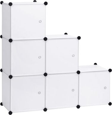 WOLTU Stackable Shoe Boxes, Shoe Rack with 6 Stack Boxes, Storage Box with Door, DIY Shelf, Plastic Box for Shoe Storage, Shoe Organizer, 35x35x35 cm per Shoe Box, (96x30x96cm, White)