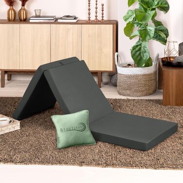 Складний матрац Beautissu Campix 90x200 см, гостьове ліжко, туристичний матрац із ручкою, знімний чохол, антрацит