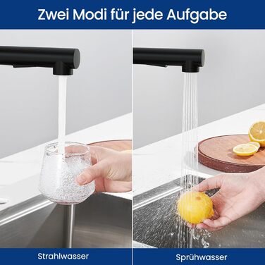 Кухонний змішувач CECIPA висувний, чорний, 360° поворот, міцний, без витоків, легка установка, з витяжною насадкою, матовий чорний