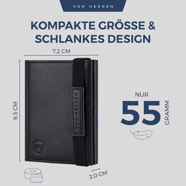 Шкіряний тонкий гаманець VON HEESEN з RFID захистом — компактний картхолдер та портмоне для чоловіків та жінок, чорний (без монетниці)