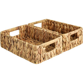 StorageWorks Woven Water Hyacinth Baskets, 2-Piece Set - Storage Baskets Woven from Water Hyacinth, 33x21x18cm Water Hyacinth Storage Basket Rectangular Shelf Basket with Double Handle for Gifts (Natural Color (Water Hyacinth), 28.5cm*19cm*9cm)