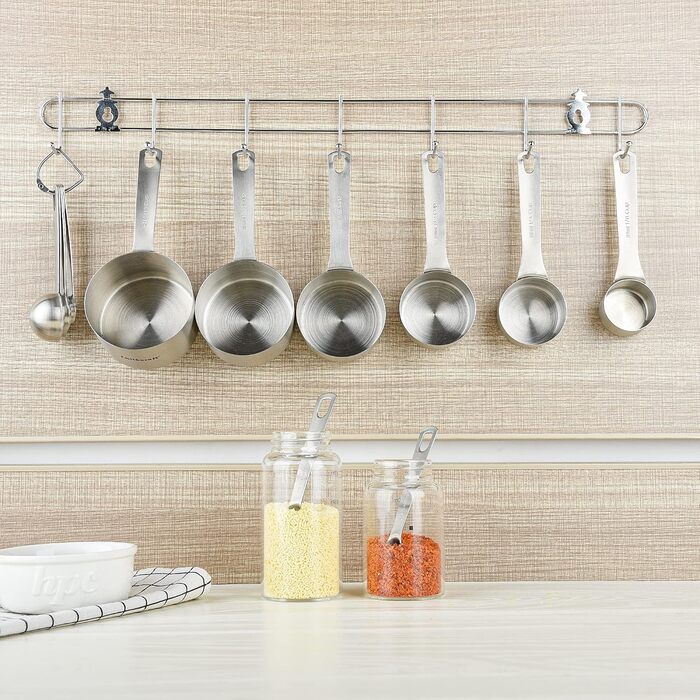 Smithcraft Measuring Cup Set, 7 Pieces, 18/8 Stainless Steel, Silver, Measuring Cups, for Dry and Liquid Ingredients, Metric and US Measurements, Engraved, 240 ml, 9 pieces