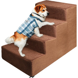 Pet Stairs for Small Dogs and Cats, 4 Steps 50cm High - Dog Stairs Cat Stairs with Removable, Washable, Portable Pet Stairs for Small Dogs (4 Steps Brown)
