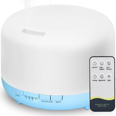 Аромадифузор Hianjoo 450мл з таймером, ультразвуковий, 7 кольорів LED, з пультом, для спа/офісу/йоги - (Світло-блакитний)