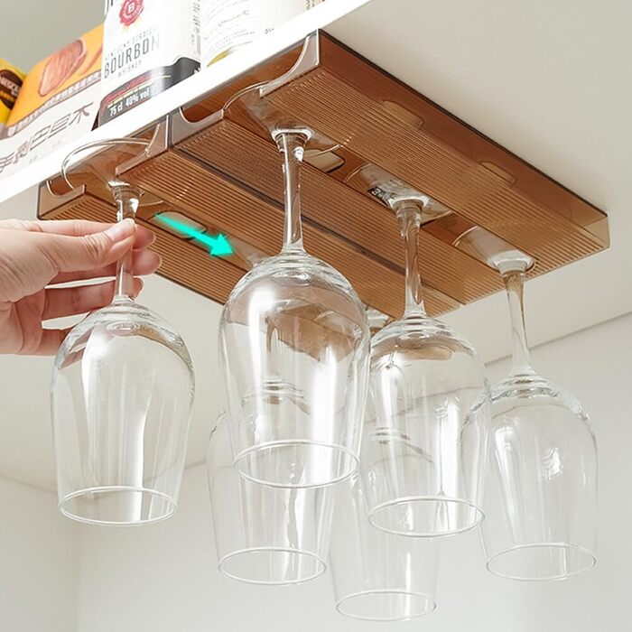 Підвісні тримачі для келихів вина Geoyien (4 шт.), без свердління, міцна конструкція, економія місця (колір: коричневий, розмір: 25,8*11*2,4 см)