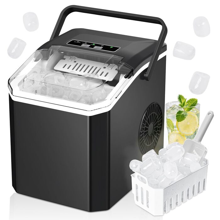 Льодогенератор Ice Cube Maker 12 кг/24 год, швидке виробництво льоду (6-8 хв), 2 розміри кубиків льоду, самоочищення, чорний