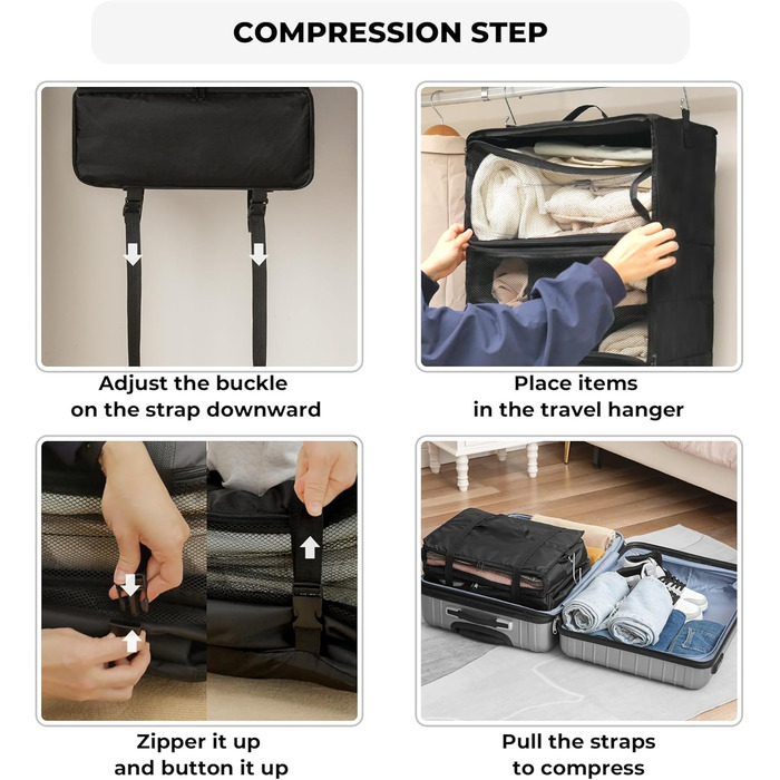 Органайзер для одягу Granny Says з 3 відділеннями, чорний. Підвісний кофр-органайзер для подорожей, компактний, для шафи, у дорогу