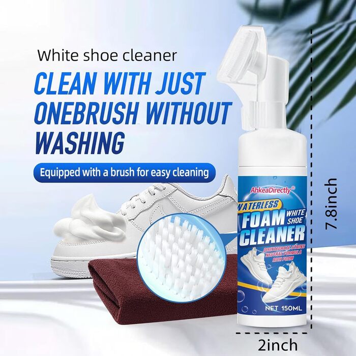 AhkeaDirectly 150 ml Shoe Cleaning Set, White Sneaker Cleaner, Water-Free Foam Sneaker Cleaner, White Shoes, Suede, Boots, Canvas, PU, Fabric, etc. Environmentally Friendly