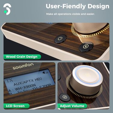 SOOMFON Bluetooth 5.2 Передавач/Приймач: Адаптер 3-в-1 для TV, Аудіосистеми, Навушників, Підтримка aptX LL & HD, Регулювання гучності, Dual Connection, Aux/Оптичний/RCA