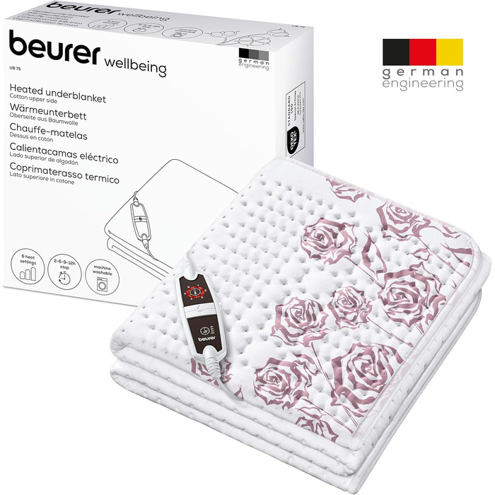 Електричне підігріваюче підвійне ковдро Beurer UB 90 Komfort з двома зонами нагріву, 9 температурних режимів, автовимкнення та Eco-Control, 150x80 см, можна прати в пральній машині