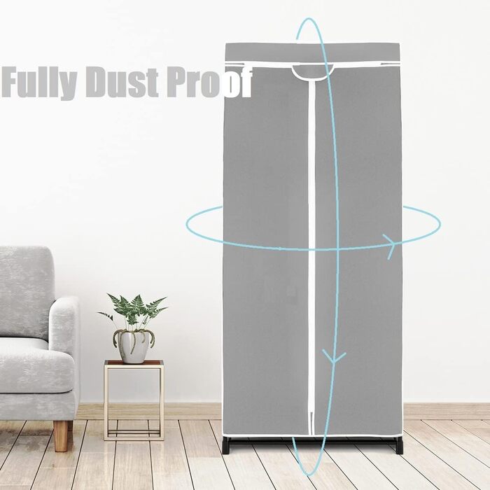 GIANTEX Clothes Closet Fabric Wardrobe with Clothes Rod & Shelf, Folding Wardrobe 74 x 50 x 172 cm, Clothes Rack Metal Frame with Dust Cover, for Bedroom Dressing Room (light grey)