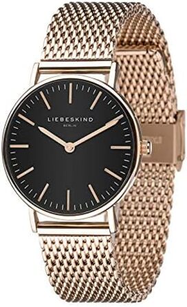 Годинник жіночий Liebeskind Berlin – круглий кварцовий, 34 мм – сітчасте браслет – 5 ATM водостійкий – сучасний та елегантний – у різних кольорах (рожеве золото / чорний)