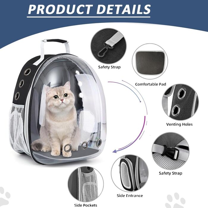 Рюкзак-переноска для котів та маленьких собак, розширюваний, з прозорим вікном та блискавкою, для подорожей та походів (розширювана спинка)