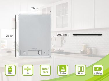 Кухонні ваги Soehnle Page Comfort 300 slim, цифрові, срібні, до 10 кг, точність 1 г, сенсорне управління, з батарейками, ультратонкий дизайн
