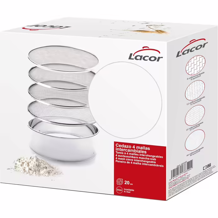 LACOR 4 Interchangeable Mesh Sieves 25 cm, 25x25x5 cm, Silver