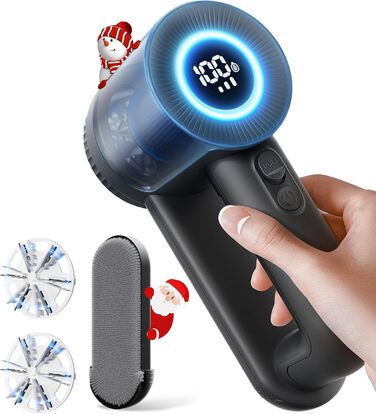 Електричний видальник ворсу 2-в-1 з трьома швидкостями для всіх тканин, з цифровим дисплеєм, 3 леза, USB-C кабель (білий/чорний)