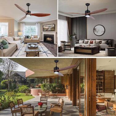 Стеляний вентилятор Ovlaim з підсвічуванням та пультом керування, тихий DC мотор, 3 лопаті, Smart, для вітальні/спальні, натуральний & срібний (колір: коричневий, діаметр: 165 см)