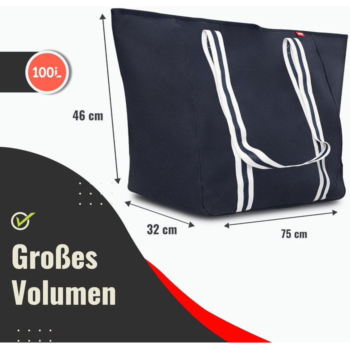 Achilles shoulder bag, shopper bag, large beach bag, leisure bag, blue, 75x32x46cm
