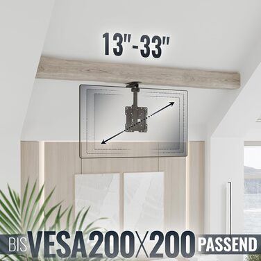 RICOO Swivel TV Ceiling Mount - Adjustable for 13-33 inch TVs, VESA 200x200, Flat/Curved/OLED Smart TVs, Adjustable Tilt & Rotate