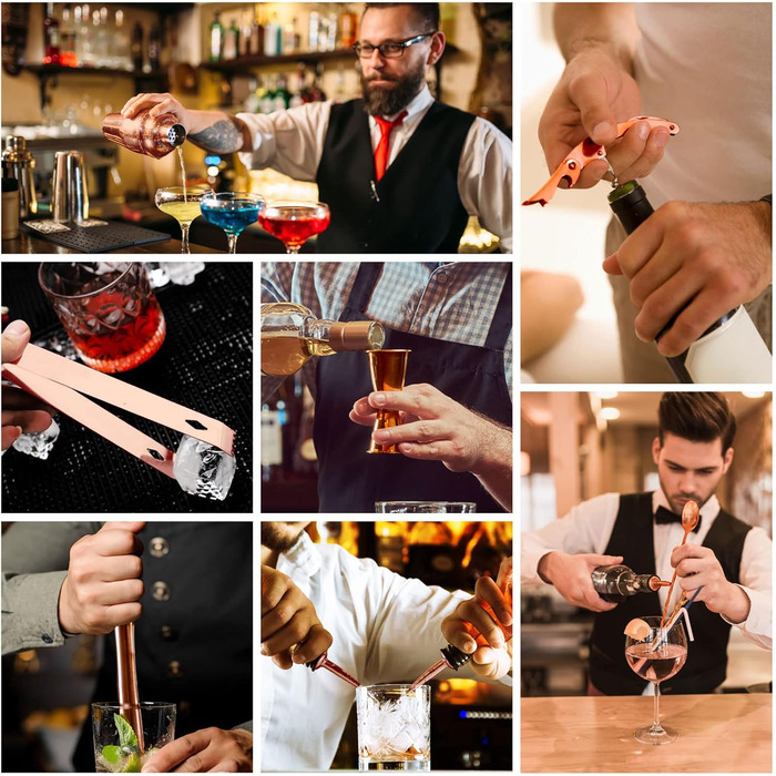 Набір шейкерів для коктейлів Esmula 750 мл, 12 предметів, з рецептами, рожеве золото