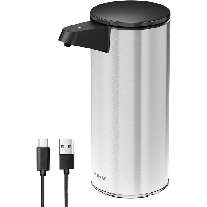 AIKE Automatic Soap Dispenser Stainless Steel with Sensor Infrared, 280ml Touchless Automatic Soap Dispenser USB Rechargeable