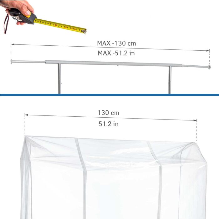Tatkraft BIG Garment Rack Cover, Clothes Rack Cover, Plastic, Transparent, 2 Zippers, Extra Wide, cm (L130)