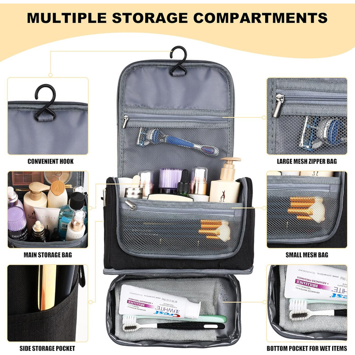 Чоловіча та жіноча косметичка JOZEA, водонепроникна дорожня сумка-органайзер, чорна