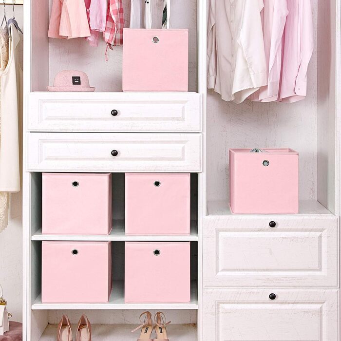 SONGMICS Storage Box, 6 Pack, Folding Box, Foldable Organizer, with Finger Hole, 30 x 30 x 30 cm, RFB02H-3 (Pink)