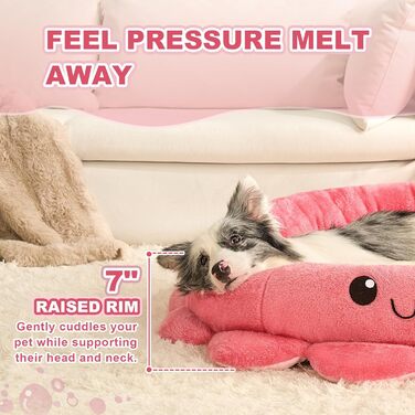 Кругле ліжко для собак та котів XL, рожево-червоне, Boho стиль, з м'яким знімним подушечкою, ліжко-антистрес для великих собак