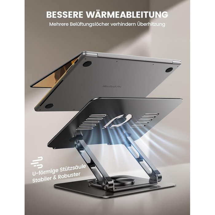 Підставка для ноутбука Lamicall, регульована - 360° обертання, складна, алюмінієва - для столу/офісу, універсальна ергономічна підставка для Macbook Pro Air, 10-17,3' (чорний)