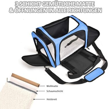 Транспортна сумка для кота та собаки, складана переноска для домашніх тварин середнього розміру (51 x 33 x 33 см, блакитна)