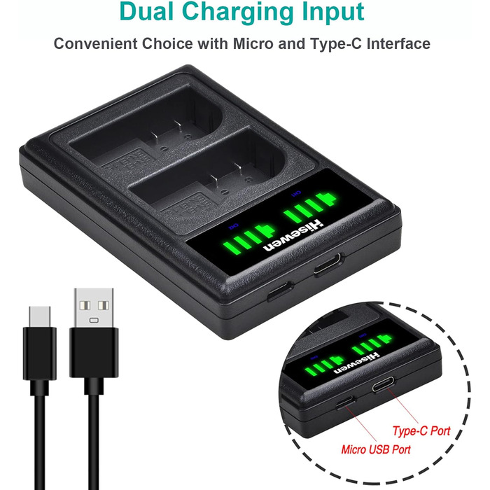 Зарядний пристрій Hisewen Dual USB для акумулятора Nikon EN-EL15/EL15a/EL15b/EL15c (D7100, D750, D7000, D610, D810, D800, D600, D880, D800e, D810a)