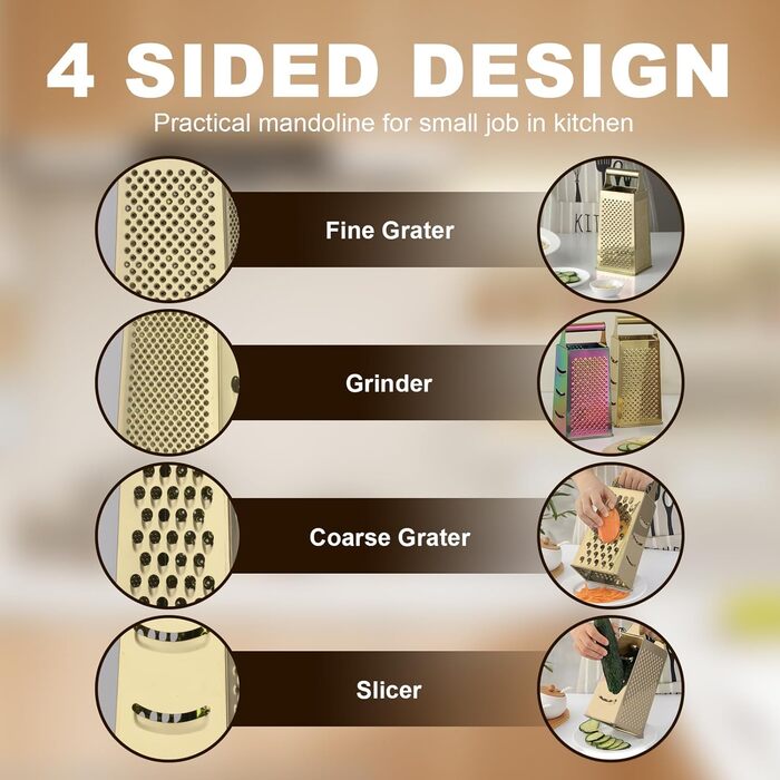 Терка кухонна YDware з нержавіючої сталі, квадратна, 23.7 см, для овочів, 1 шт. (Champagne Gold)