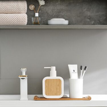 Дозатор для мила білий бамбук, 390 мл. Дозатор для мила на кухню, у ванну, в офіс. Настільний диспенсер для мила (білий)