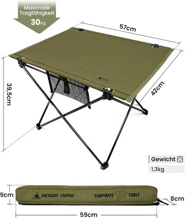 OneTigris CAMPMATE Стіл для кемпінгу складний, легкий, розкладний, вантажопідйомність до 30 кг для відпочинку на природі, піших прогулянок