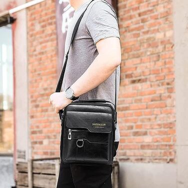 Чоловіча сумка через плече, кросбоді, месенджер з шкіри, чорна (A-schwarz)