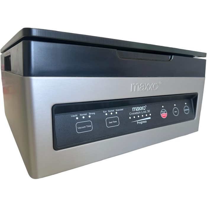 Професійний вакууматор Maxxo VM Profi з подвійною зварювальною лінією, 20 л/хв, 900 мбар, для продуктів харчування, з нержавіючої сталі (камерний вакууматор VM ChamberLine 30)