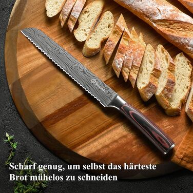 Набір кухонних ножів Sunnecko: ніж для риби, ніж для м'яса, ніж для хліба (20 см), з нержавіючої сталі, з ручкою Pakkaholz, у подарунковій коробці